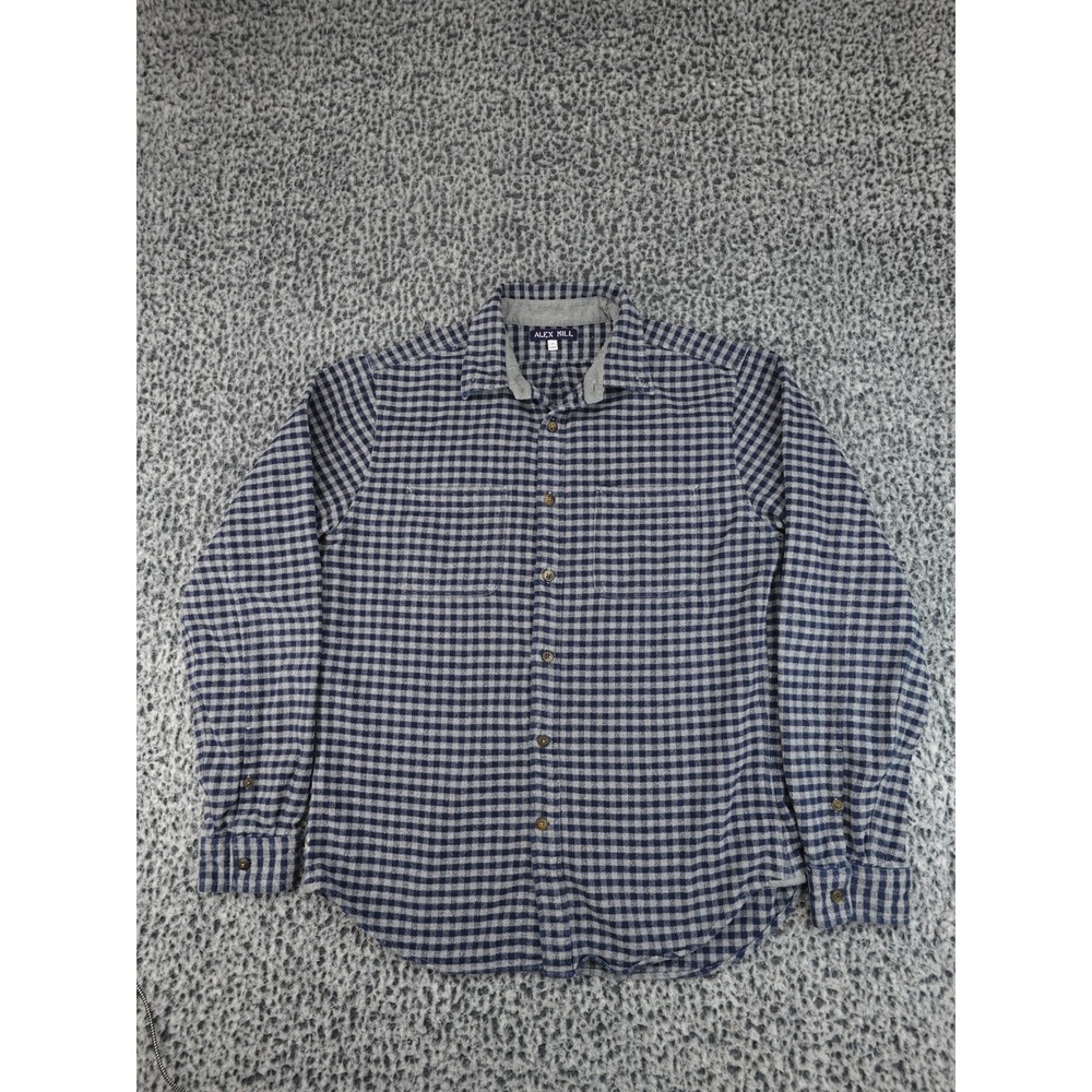Alex Mill Button Down Shirt Mens Medium Blue Grey Gingham Cotton Flannel